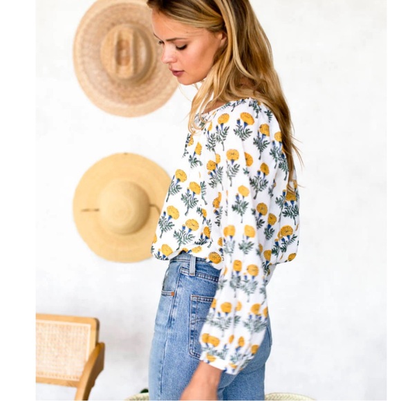 Emerson Fry Lucy White & Yellow Floral Blouse, Bracelet Length Sleeves, Sz. S - Picture 4 of 16